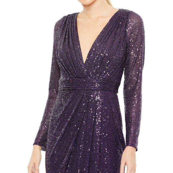 NWT Mac Duggal Sequined Long Sleeve Gown Purple 6 - Picture 2 of 8